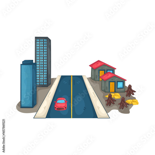 Illustration of Car driving at city road