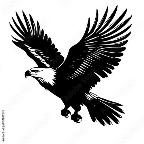 Eagle soaring gracefully with outstretched wings in a powerful flight depiction