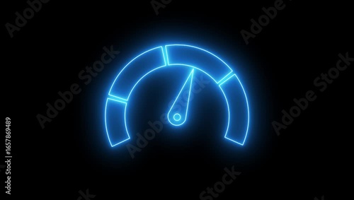 Neon animated Speedometer Sign Sudden Drop gauge level icon, Cartoon animation.Speedometer Animation. Rating Meter. 4K Video.
