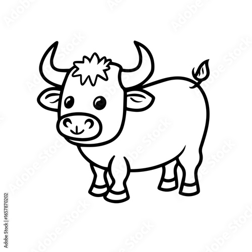 Cute cartoon cow character standing with playful expression in a cheerful farm setting suitable for children's illustrations