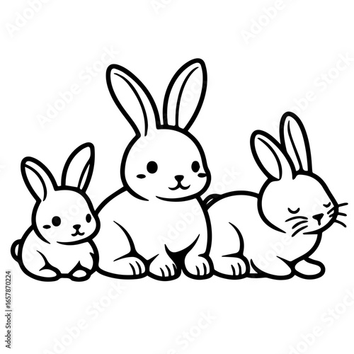 Three playful bunnies of varying sizes, showcasing friendship and charm in a delightful display
