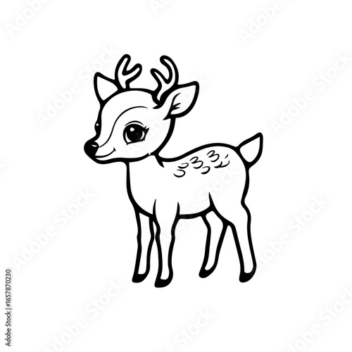 Cute young deer with antlers standing upright in a playful manner, showcasing a charming expression and whimsical features