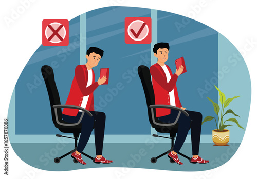 Correct and Incorrect Sitting Postures concept, displayed for Proper Ergonomic Awareness.