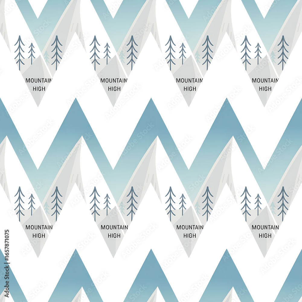Fototapeta premium Serene Winter Mountain Peak Repeat Pattern: Abstract, Minimalist, Cool-toned Design.