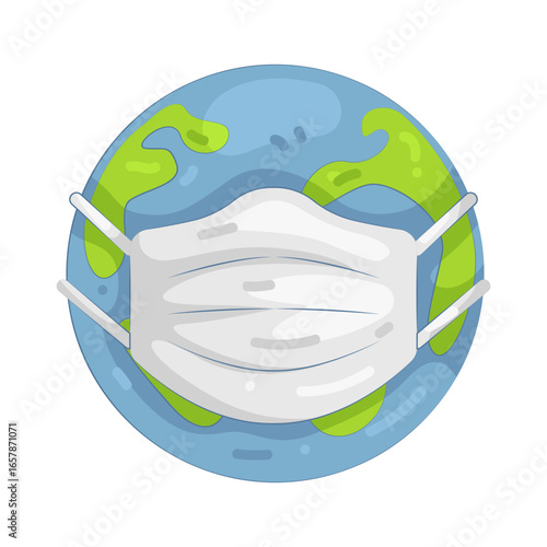 Illustration of earth wearing mask