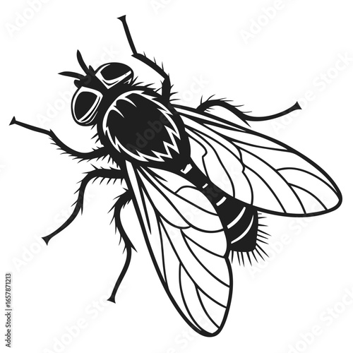 Isolated Black Silhouette of Flie on White Background  Insect Vector Illustration