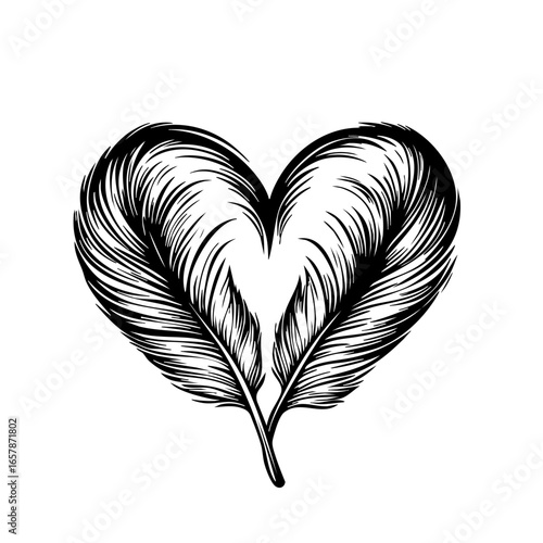 Feathers shaped into a heart design symbolizing love and affection in a creative artistic representation