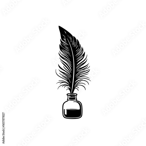 Elegant quill pen and ink bottle for classic writing and artistic expression