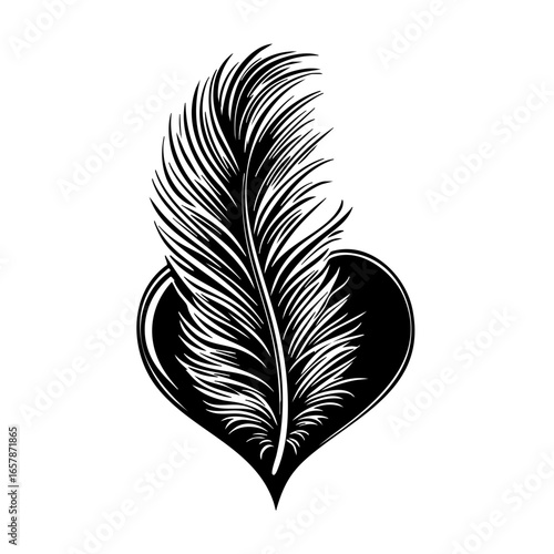Heart shape adorned with a detailed feather design showcasing elegance and artistic flair