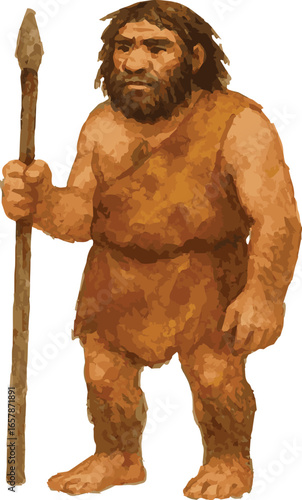 Watercolor vector painted neanderthal human standing