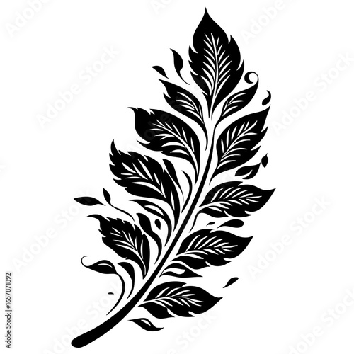 Elegant black vector leaf design featuring intricate details and stylized foliage suitable for various artistic applications