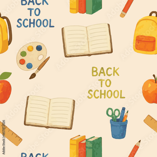 Vector seamless pattern with back to school theme