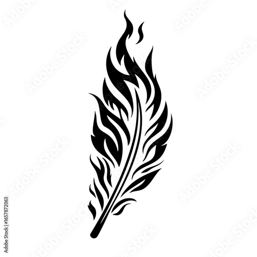 Elegant black feather design with flame motifs exhibiting intricate patterns and flowing lines for creative inspiration