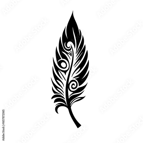 Elegant black feather design featuring intricate swirls and elegant curves, showcasing artful creativity and detail