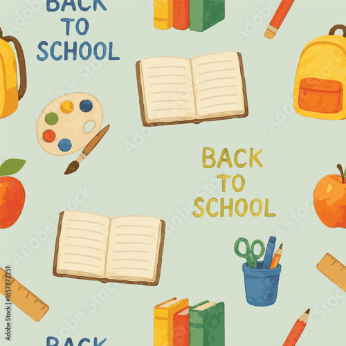 Vector seamless pattern with back to school theme