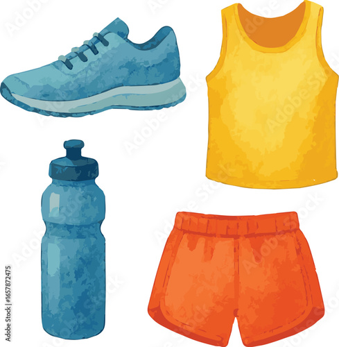 Collection of watercolor painted running stuff