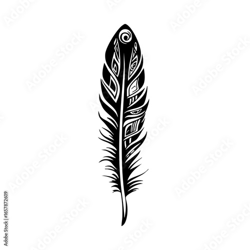 Elegant black feather design featuring intricate patterns and details in a minimalist style suitable for various creative projects
