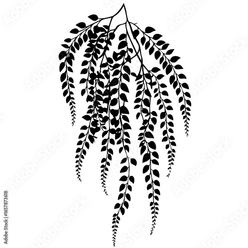 Cascading leaves form an elegant silhouette showcasing natural beauty and grace in a simplistic design ideal for artistic projects