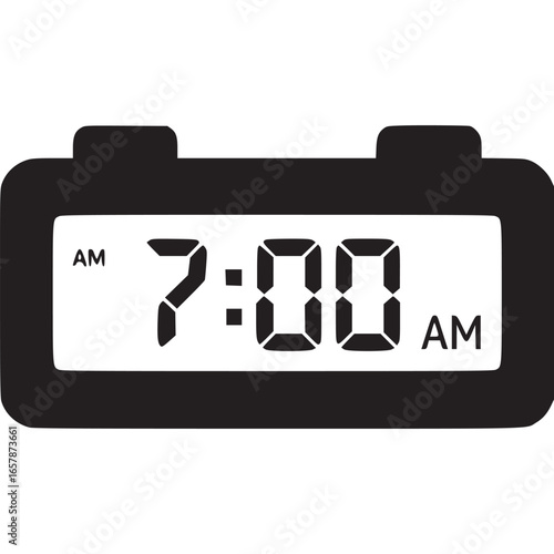 Digital alarm clock displaying 700 am isolated on white background, representing morning wakeup time, schedule reminder, and deadline for work or school