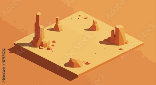 Isometric desert landscape; stylized illustration for game/graphic design element