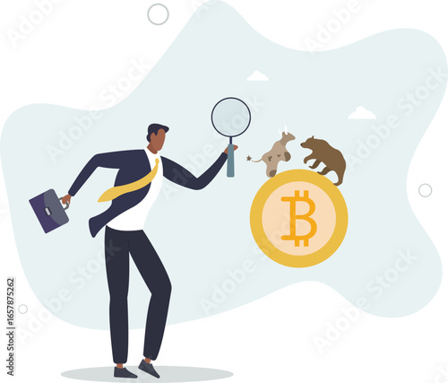 investor studies bitcoin behavior.bull and bear fight.