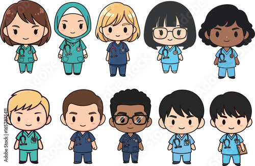 Vector Set of Nurse Medical Professionals Ilustration.