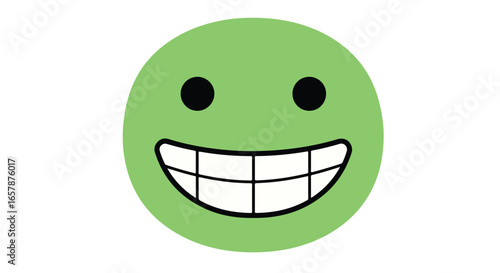 Light green emoticon is smiling brightly on a white background to express joy