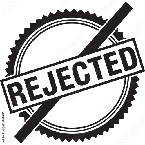 A black and white rejected stamp with a circle and a line, isolated on white background