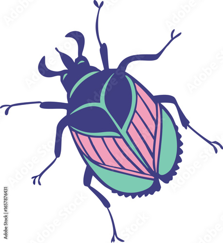 big size cow dung insect with silhouette vector colorful design