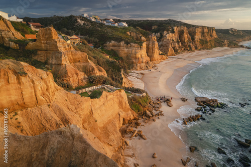 Portugal’s Praia de Vale Furado – wild Atlantic beach with golden cliffs, soft sand and dramatic waves. Perfect for nature lovers, photography, travel and peaceful seaside landscapes.