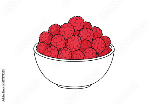 Bowl of red raspberries on white background for healthy food advertising use