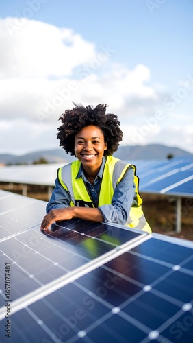Woman smiling at solar panels