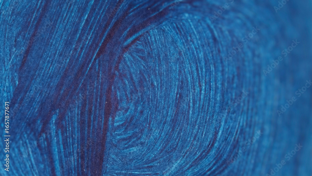 Fototapeta premium Abstract shof large, sweeping, dark blue watercolor brushstroke on textured white paper. Paint showing distinct linear brush bristles textured layered. Color and texture large curved stroke movement