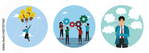 Business ideas concept. Work together. Too many thinking ideas.