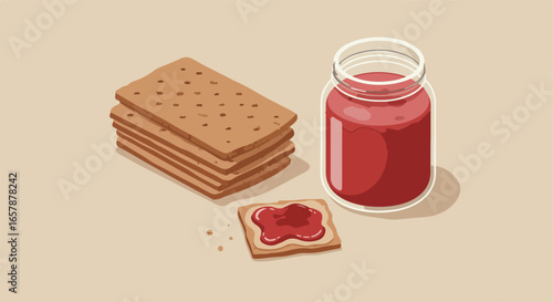 Cookies with jam filling process, on plain light brown background for kids recipes
