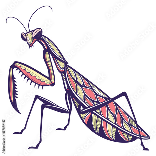 big size mantis with silhouette vector colorful design