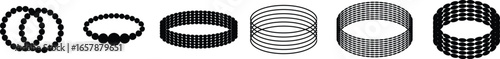 Jewelry icon set with bracelets, bangles in flat black solid and outline line style vector illustration for fashion, beauty, luxury, accessory and ecommerce design