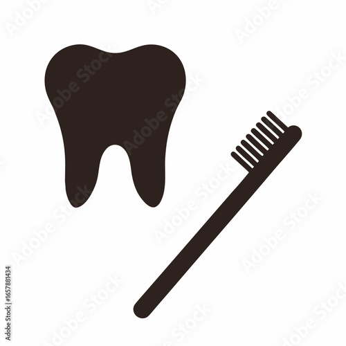 Tooth and Toothbrush Vector Silhouette

