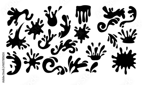 Ink Splash Vector Set Black Liquid Drop Elements