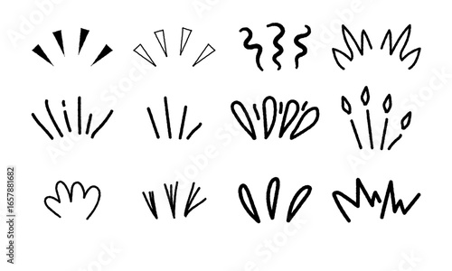 Doodle Line Sparkle Vector Set with Stars and Comic Burst Elements