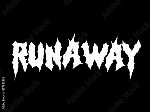 Runaway typography lettering in gothic metal style vector design, ideal for streetwear, band merch, posters, and edgy graphic tees