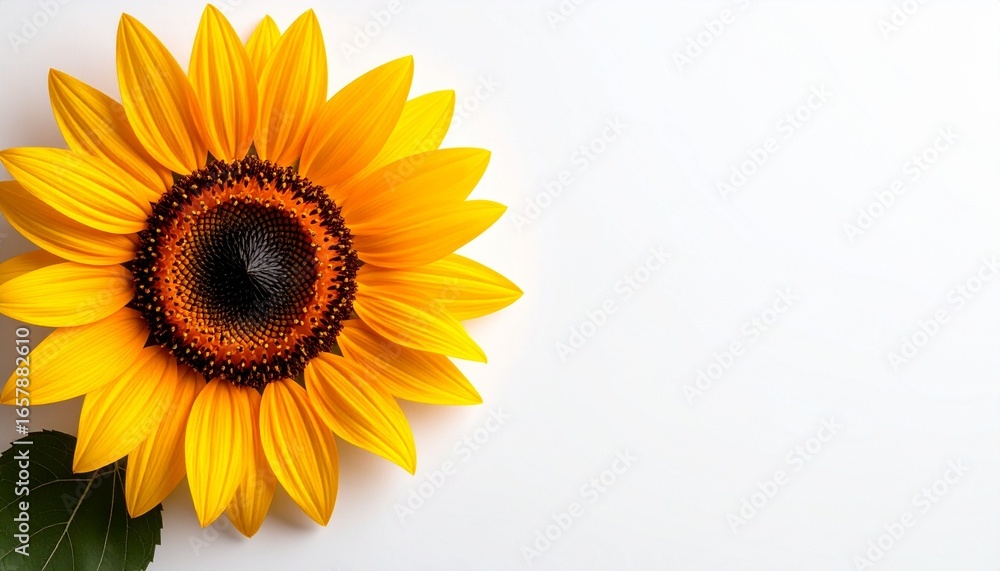 Obraz premium Single sunflower on white—vibrant, bold, and radiant; a symbol of warmth, optimism, and natural symmetry with striking contrast and organic grace.