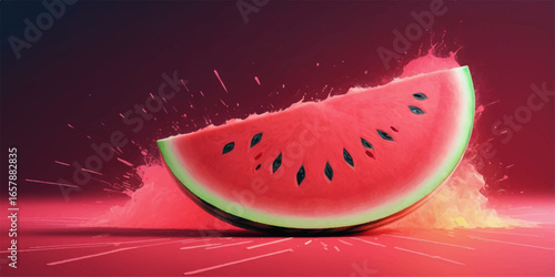 A fresh, juicy slice of red watermelon with seeds, isolated on a white background