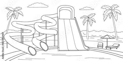 Aqua park graphic black white sketch illustration vector 
