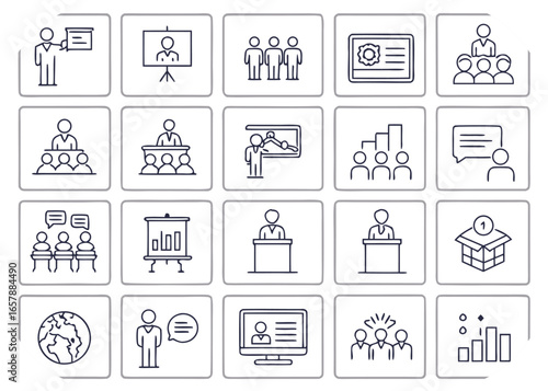Business Meeting and Presentation Line Icons Collection seminar lecture