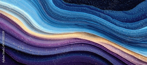 Abstract layered fabric with swirling colors and sparkly texture