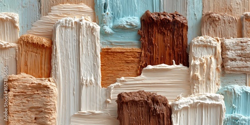 Abstract painting with textured blocks of pastel colors