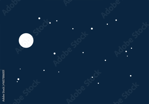 Moon & stars shining brightly in the night sky, background for kids book