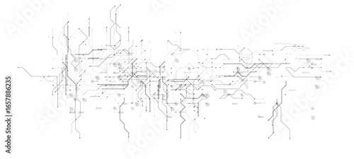 Digital circuit AI chip background, processor network. Abstract neural texture, cyber system pattern. Cyber data flow tech pattern. Artificial intelligence technology backdrop. Vector illustration