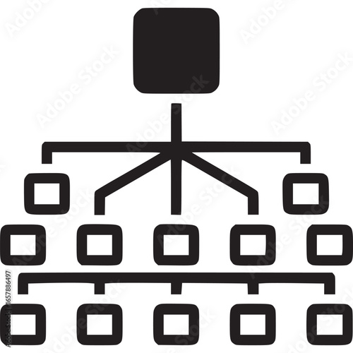 Hierarchical organization chart illustrating the structure and relationships between different levels and components, isolated on white background